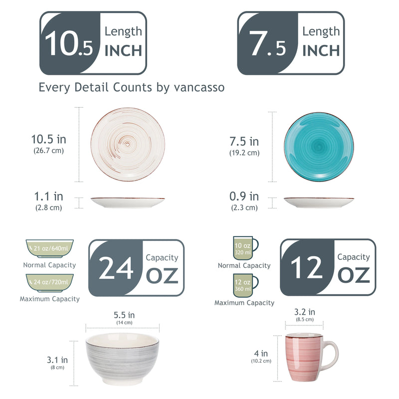 Axya™ Bella-H Porcelain Dinner Set - 4 Colors, 16/32/48-Piece Ceramic Tableware Set
