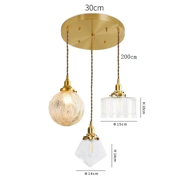 Axyaa Clear Glass LED Pendant Light: Nordic Style Copper Hanging Lamp