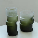 Axyaa Matte Green Bamboo Joint Glass Vase Geometric Terrarium Home Decoration