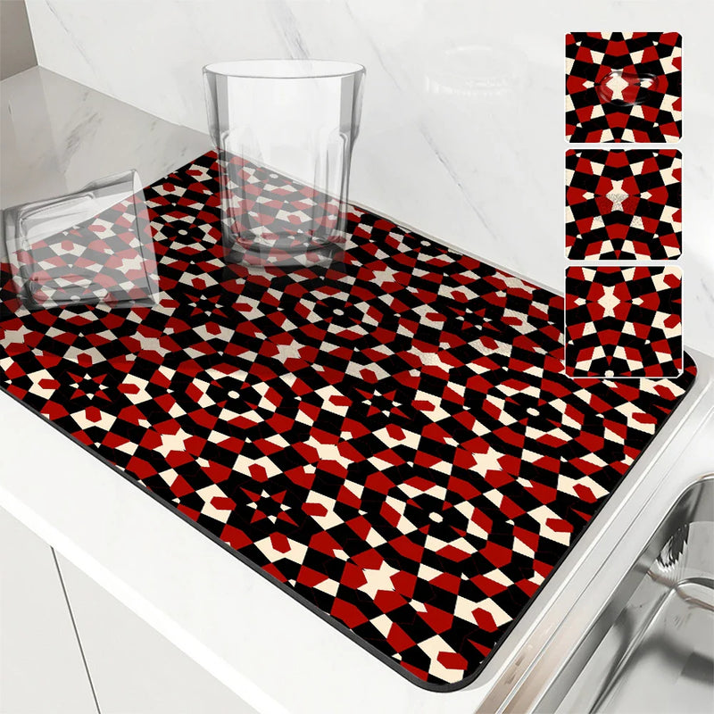 Axyaa Geometric Color Block Absorbent Kitchen Drying Mat