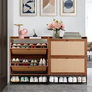 Axyaa Shoe Cabinet Duo: Wooden Narrow Storage, 2 Flip Drawers, Freestanding Organizer