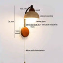 Axyaa LED Wall Lights Bathroom Decor Pull Chain Switch Black Iron Yellow Travertine