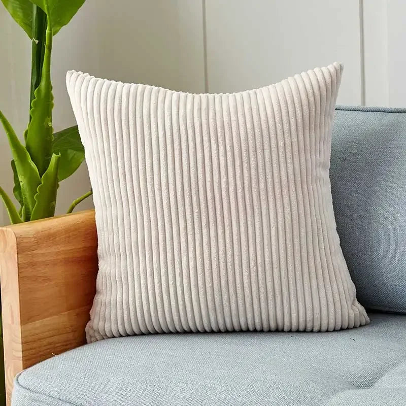 Axyaa White Striped Velvet Corduroy Cushion Covers for Home Decor