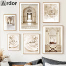 Islamic Mosque Landscape Art Wall Canvas Painting Morocco Prints for Living Room Decor by Axyaa
