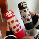 Axyaa Cherry Puppy 500ml Stainless Steel Thermal Bottle with Straw - Kawaii Design