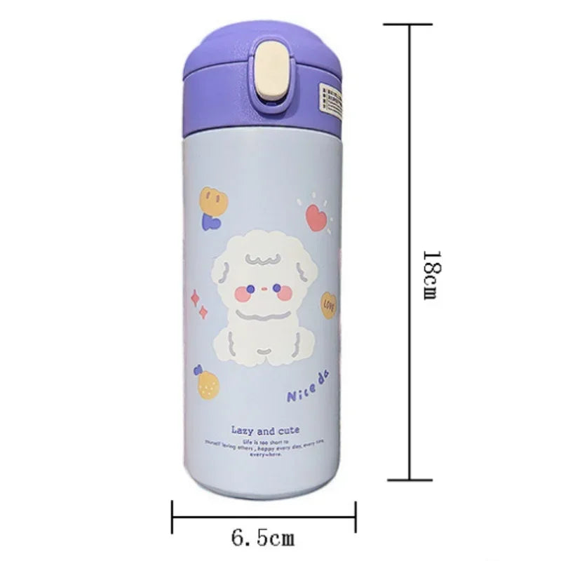 Axyaa 380ml Stainless Steel Vacuum Flask with Straw - Cute Thermal Insulation Water Bottle