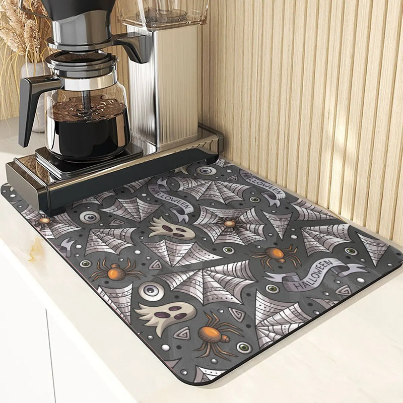 Axyaa Silicone Pumpkin Drying Mat: Halloween Kitchen Decor Absorbent Placemat & Cup Holder