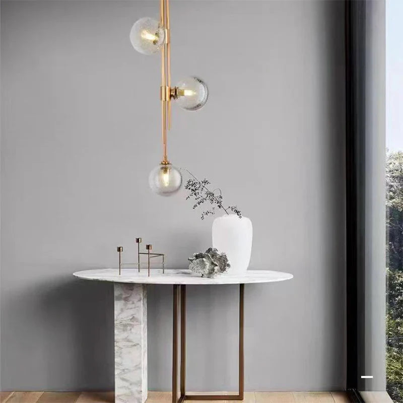 Axya Glass Ball Pendant Light: Brass Fixture for Living Room, Bedroom, Bedside