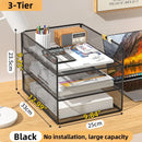 Axyaa Metal Mesh 3-Tier Desk File Organizer - Space-Saving Paper Storage Rack