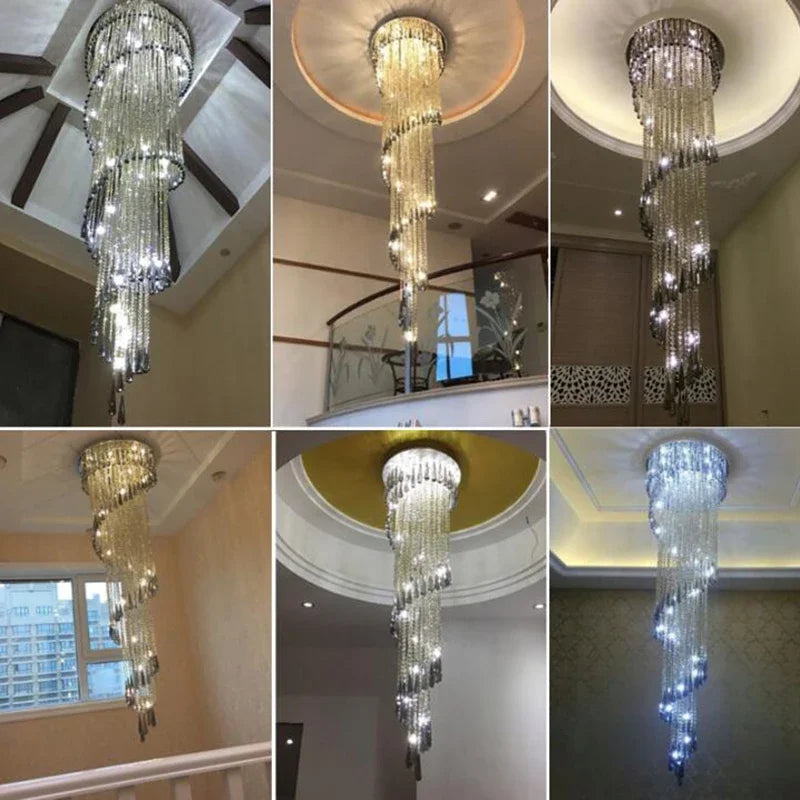 Axyaa Smoky Gray Crystal Chandelier: Modern Luxury Stairway & Corridor Lighting