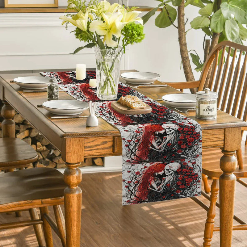 Axyaa Halloween Skull Table Runner: Kitchen Holiday Party Decor & Dining Table Cloth