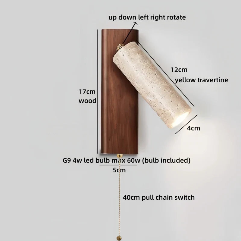Axyaa LED Wall Light Indoor Up Down Rotate Yellow Travertine Wood Reading Lamp