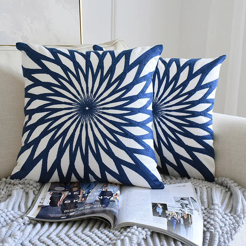 Navy Blue Cotton Throw Pillow Case 30x50/45x45cm - Axyaa Home Decor