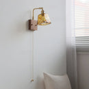 Axyaa Amber Glass Wood LED Wall Lamp with Switch for Living Room and Stair Lighting