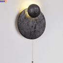 Axyaa Black Traverine LED Pull Chain Wall Light - Modern Wabi Sabi Bedside Lamp