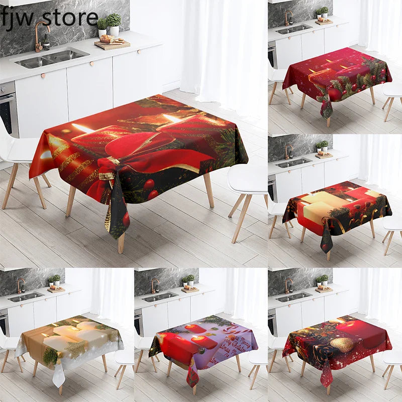 Axyaa Christmas Candle Printed Tablecloth Set
