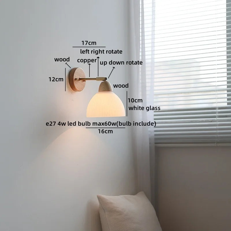 Axyaa White Ceramic LED Wall Sconce – Wooden Socket Stair Wall Light