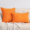 Axyaa Corduroy Stripe Fur Ball Cushion Cover