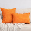 Axyaa Corduroy Stripe Fur Ball Cushion Cover