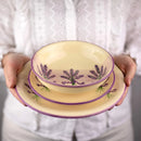 Axyaa Lavender Floral Ceramic Dinnerware Set for 4 | Purple & Cream Tableware Service