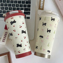 Axyaa Cherry Cat Tumbler: 500ml Stainless Steel Thermal Cup with Straw