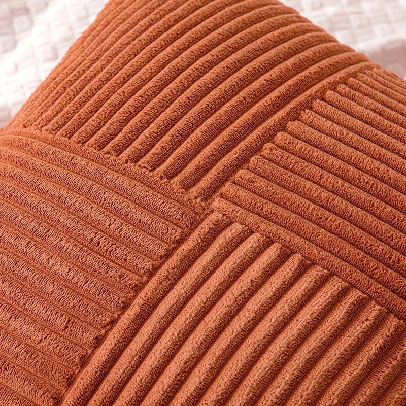 Axyaa Rust Boho Corduroy Throw Pillow Cover 18x18 Inch Terracotta Accent Case