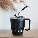 Axyaa Stainless Steel Double Layer Mug with Straw Lid - 480ml