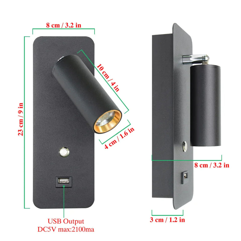 Axyaa LED Wall Lights With Switch and USB Interface - Modern White/Black Wall Lamps