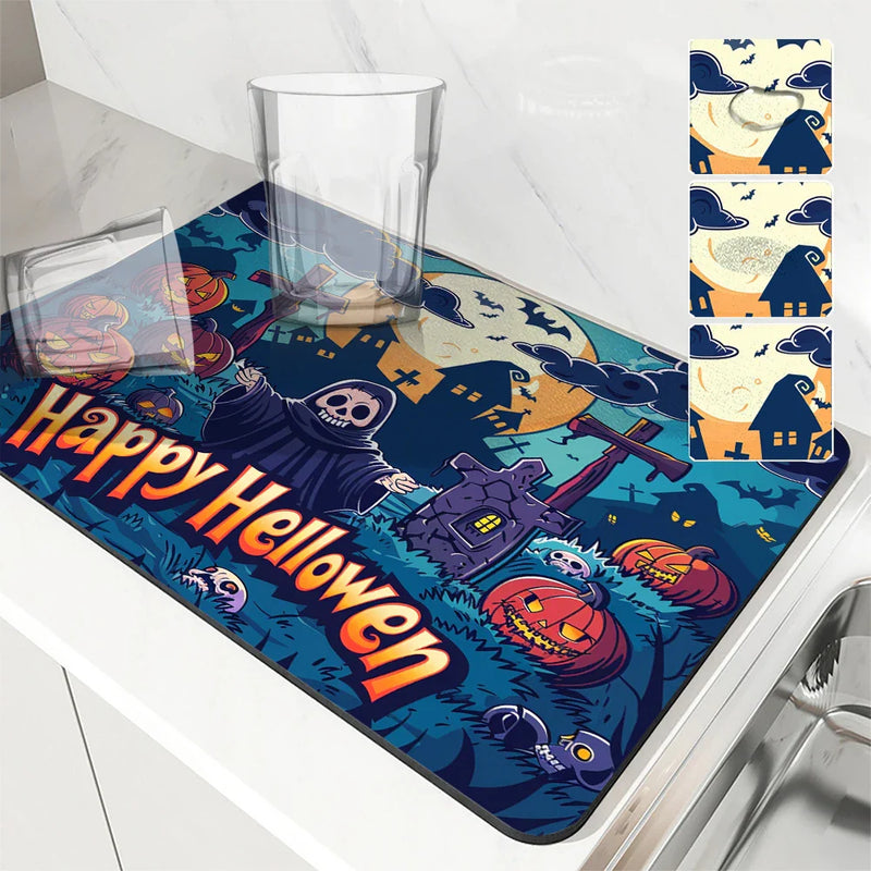Axyaa Halloween Drying Mat - Absorbent Placemat for Table Cup Drying