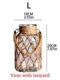 Rustic Glass Vase with Hemp Rope - Axyaa Boho Home Decor Bottle