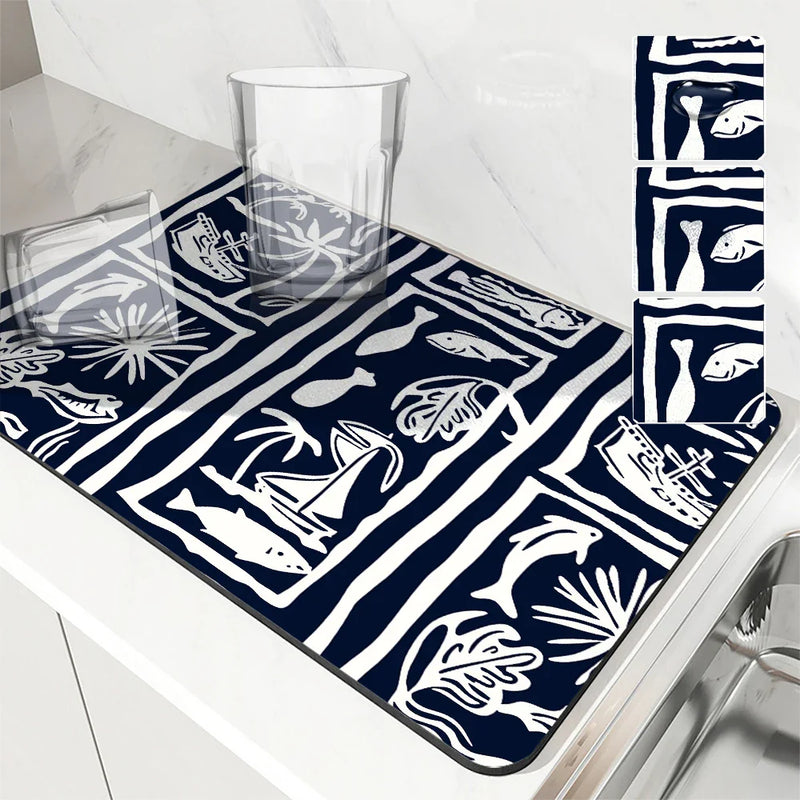 Axyaa Ocean Fish Sailboat Drying Mat, Color Line Table Mats