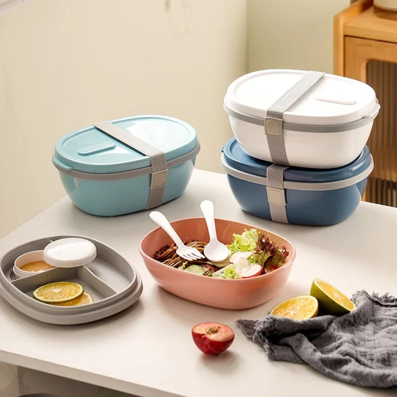 Axyaa Two-Compartment Portable Lunch Box with Detachable Salad Cup.
