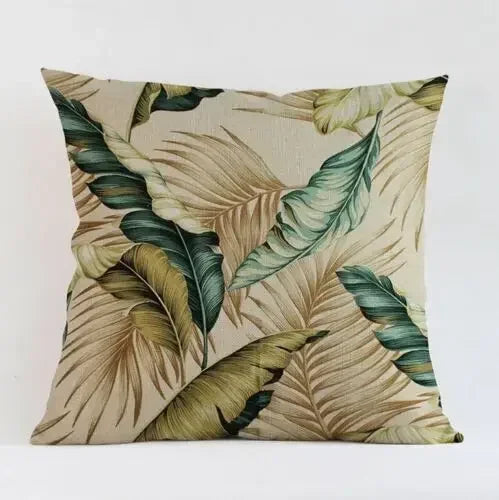 Axyaa Tropical Plant Leaves Cushion Cover for Home Decor