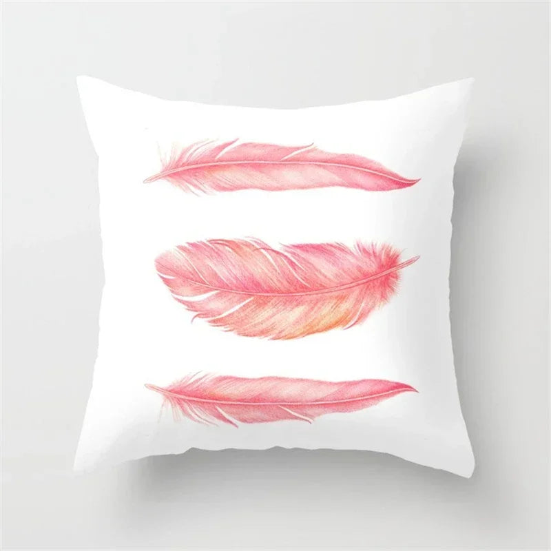 Axyaa White Feather Pillowcase Blue Polyester Cushion Cover for Home Decor