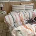 Axyaa Nordic Pink Stripes Cotton Duvet Cover 150x200 Girl's Room Comforter Set