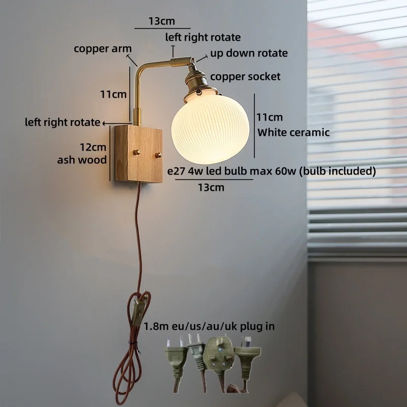 Axyaa White Ceramic LED Wall Lamp, Warm Light, Nordic Modern Round Flower Shade