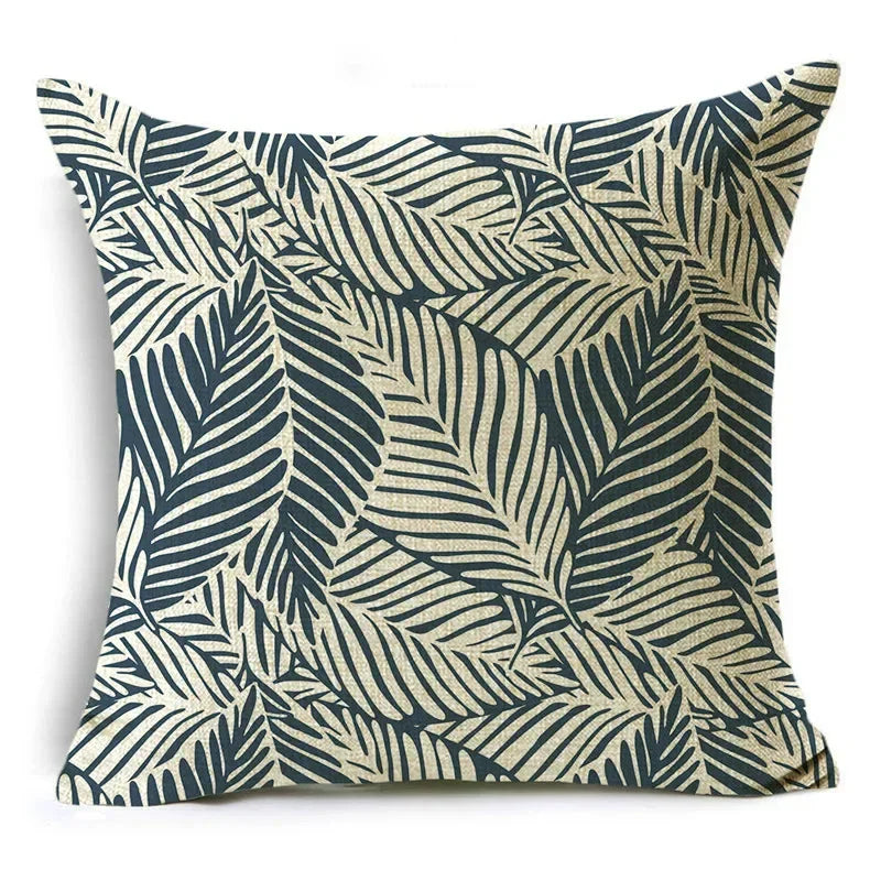 Axyaa Blue Texture Print Linen Cushion Case for Living Room Sofa - 40cm/45cm/50cm