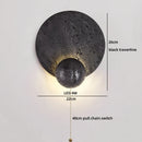 Axyaa Black Traverine LED Pull Chain Wall Light - Modern Wabi Sabi Bedside Lamp