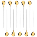 Axyaa Long Handle Mirror Ice Spoon Set - 10Pcs Stainless Steel Flatware & Bar Tools