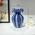 Axyaa Striped Glass Vase with Wavy Edge - Vintage Floral Arrangement Accessories