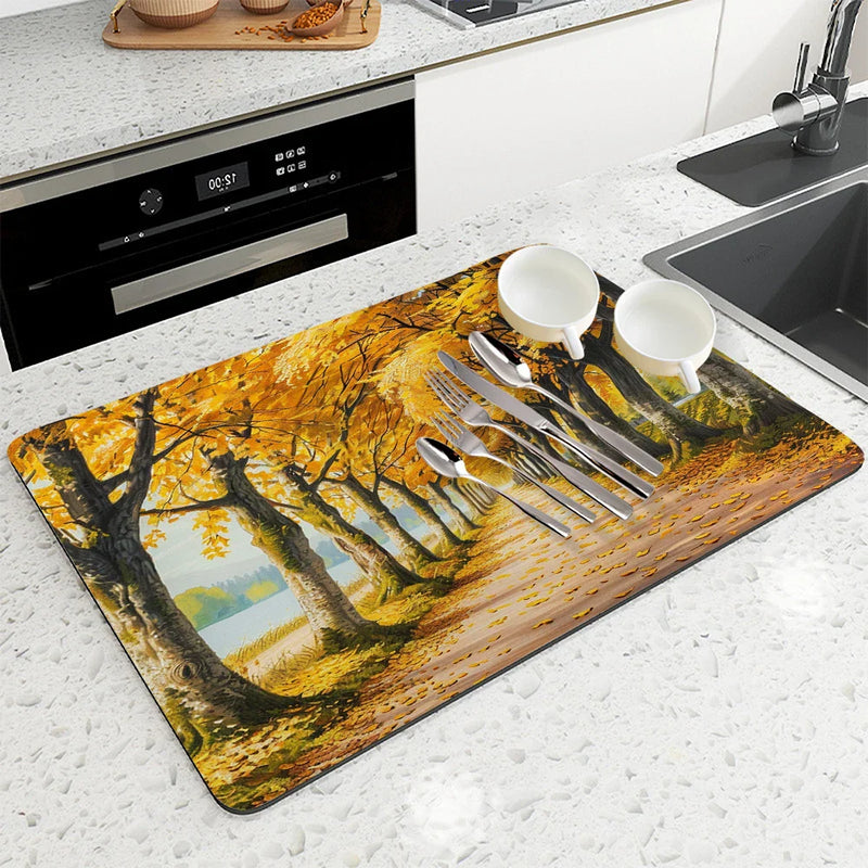 Axyaa Large Kitchen Coffee Dish Draining Mat - Quick Dry, Absorbent, Anti-slip