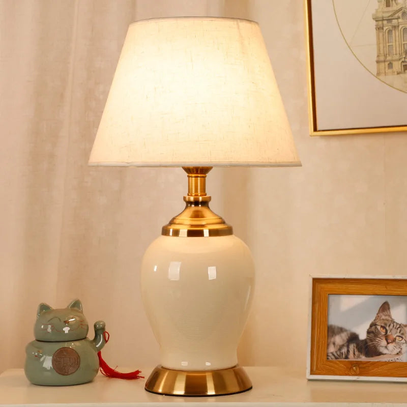 Axyaa Simple Modern New Chinese Ceramic Table Lamp for Bedroom and Living Room