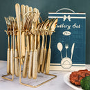 Axyaa 24-Piece Stainless Steel Hammer Pattern Cutlery Set