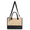 Axyaa Trendy Letter Print Jute Tote Bag Set, Large Waterproof Zipper Shoulder Bag