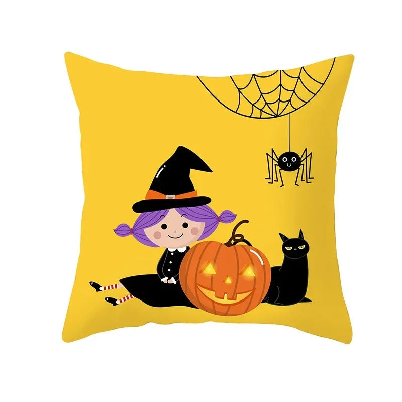 Axyaa Black Cat Pumpkin Cushion Cover 45x45 cm - Home Decor Funny Printed Pillow Case