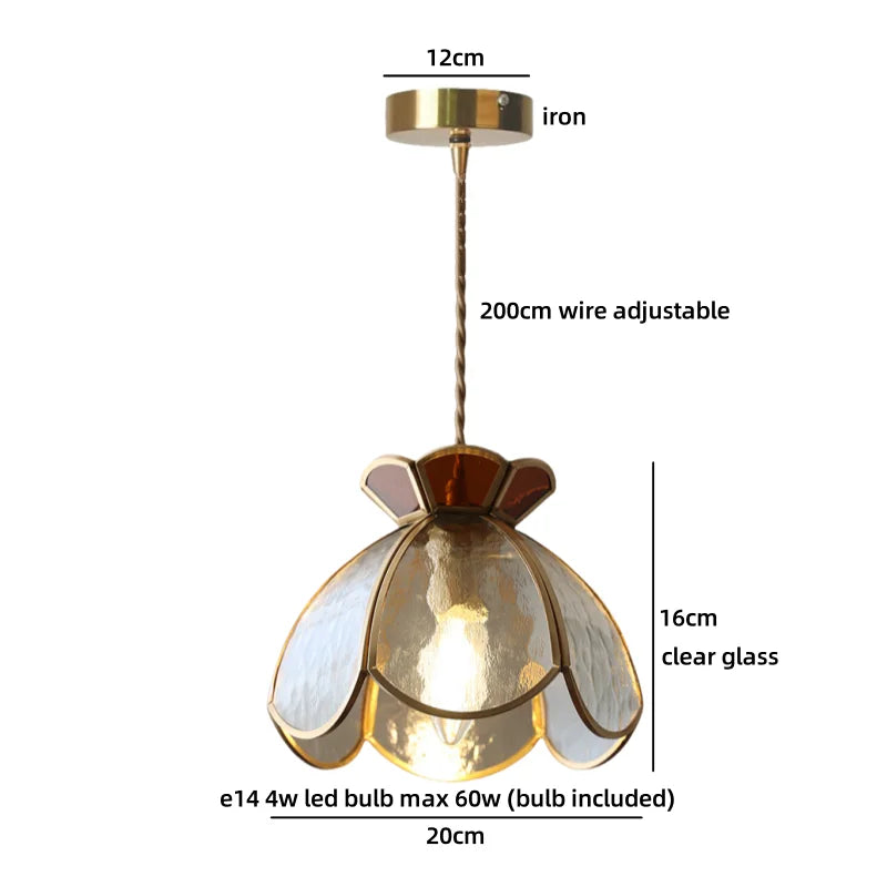 Axyaa Pink Glass Flower LED Pendant Lamp with Gold Retro Base