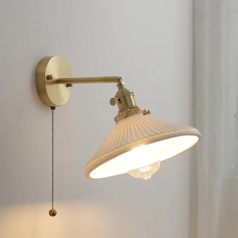 Nordic Modern LED Wall Light Axyaa Ceramic Bedside Lamp Pull Chain Switch