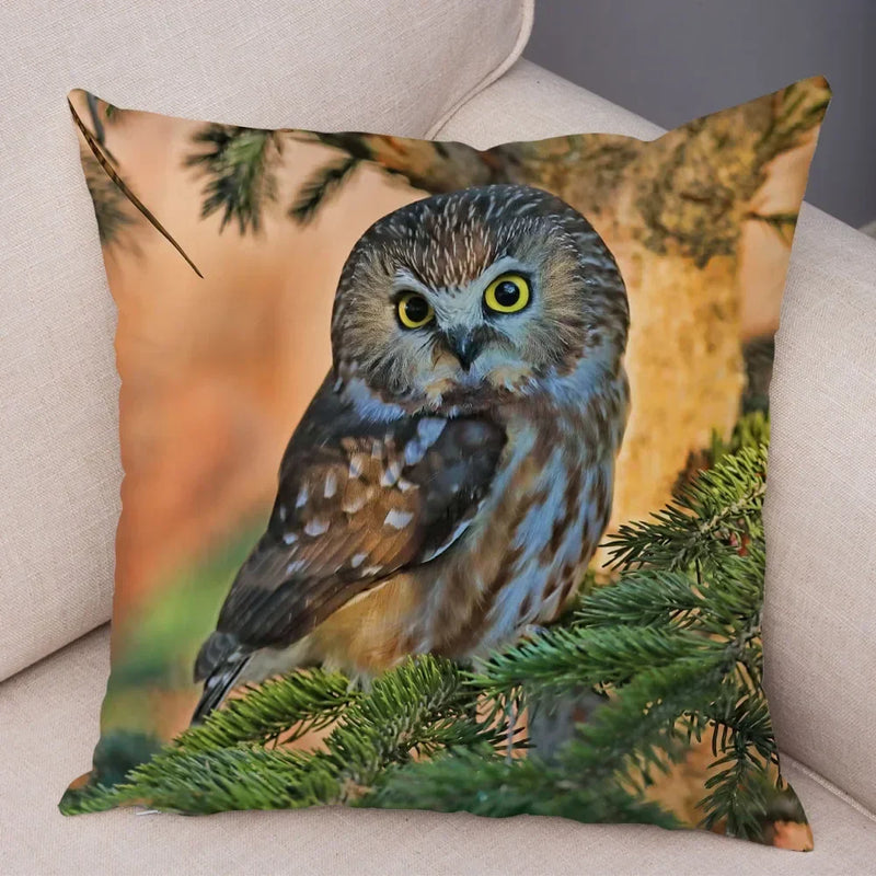 Axyaa Wild Owl Cushion Cover: Decorative Sofa Pillowcase for Home and Children's Room