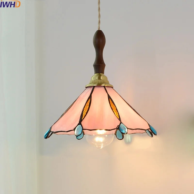 Axyaa Modern Pink Glass LED Pendant Lights Copper Hanging Lamp for Home Decor