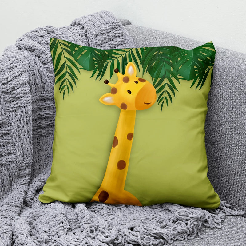 Axyaa Jungle Green Leaf Animal Print Pillowcase for Home Decor